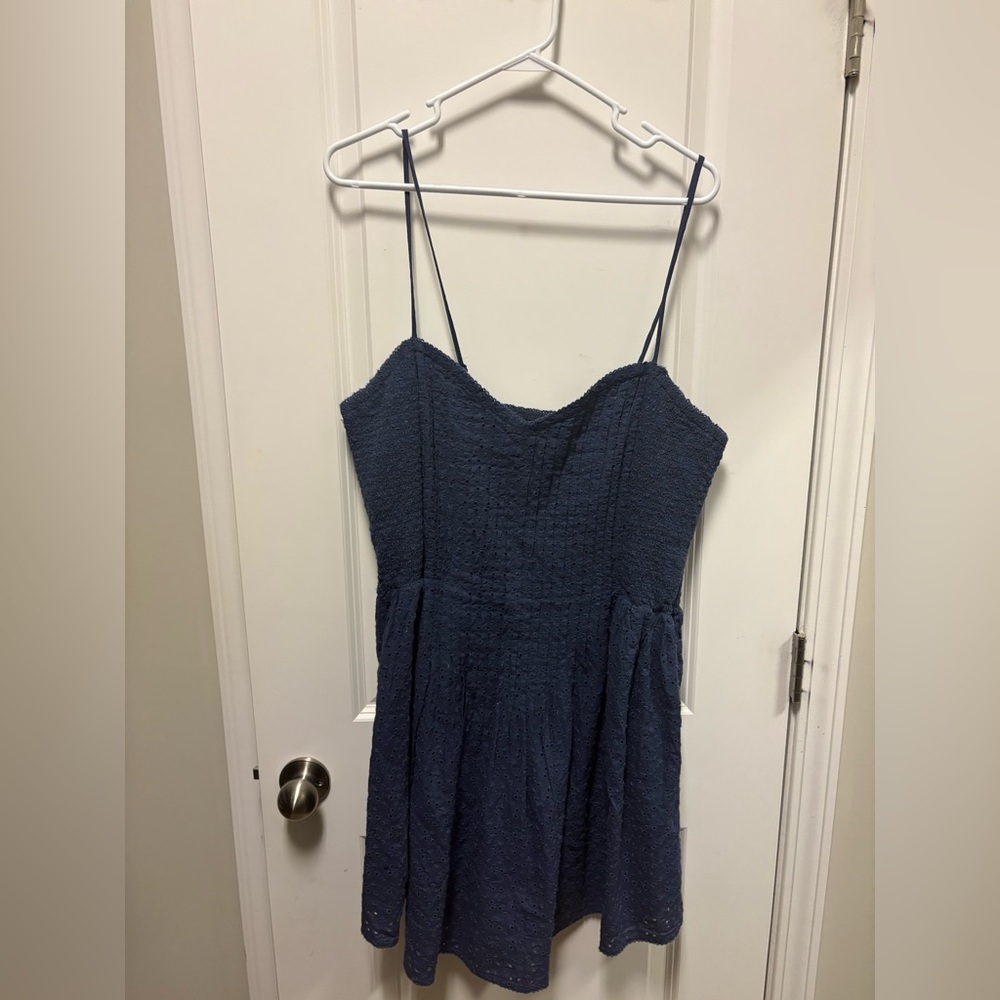Aerie Mini Dress Navy Blue Eyelet Dress